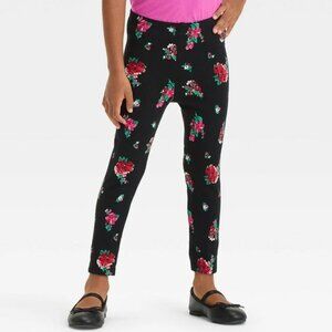 Cat & Jack Girls Black Floral Printed Leggings